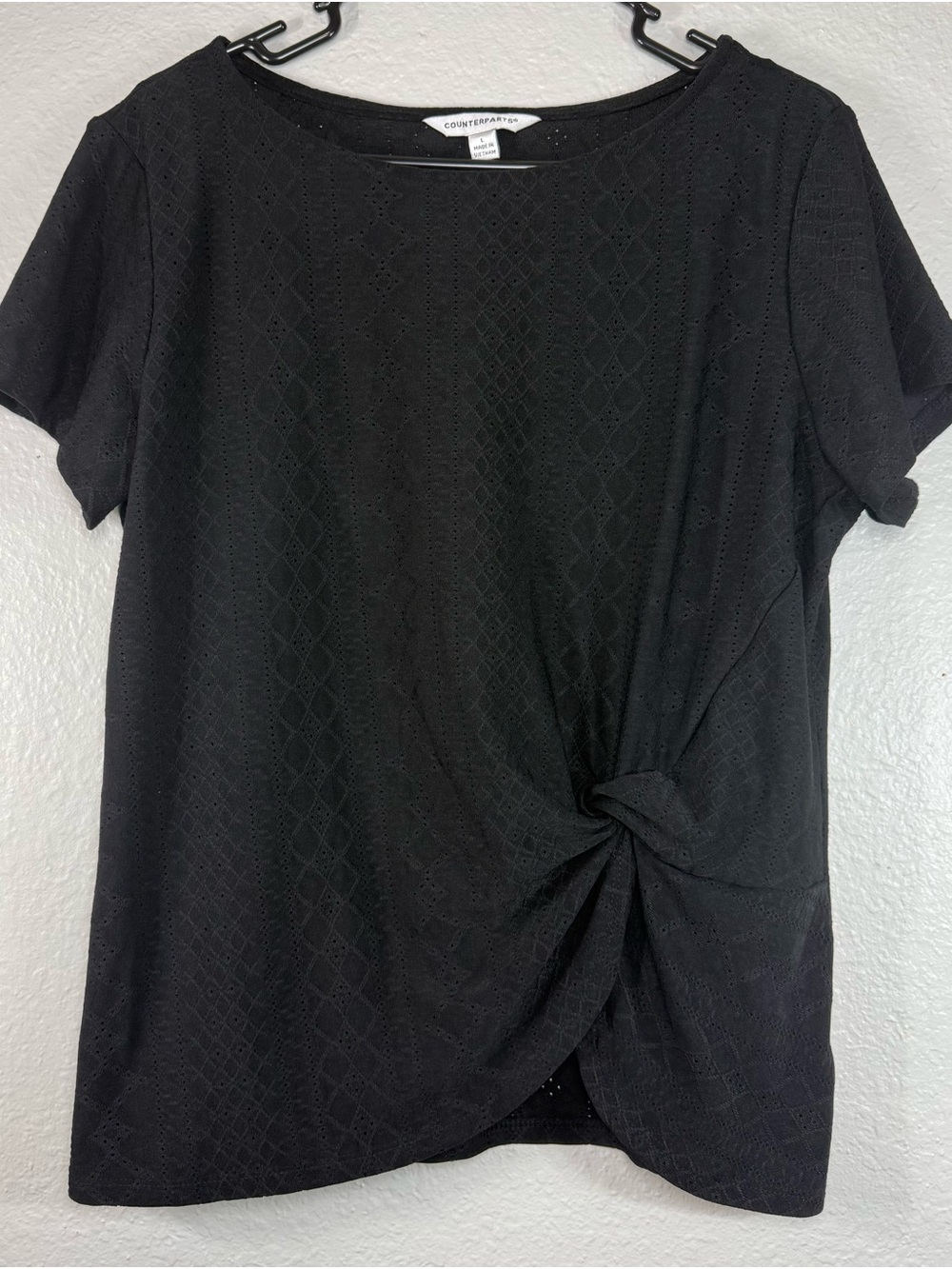 Counterparts Womens Black Short Sleeve Shirt Eyelet Blouse Pullover Top‎ Size L